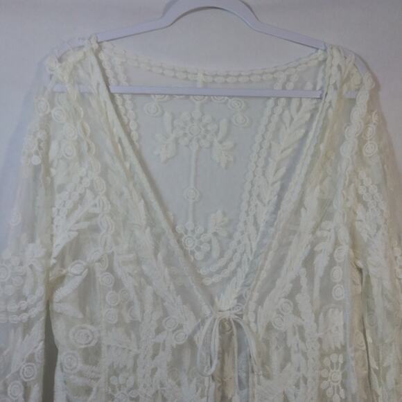 Cream Lace Long Sleeve Boho Topper Cover Long Line Size M - Picture 4 of 6